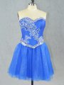 Modern Sleeveless Tulle Mini Length Lace Up Celebrity Style Dress in Blue with Beading
