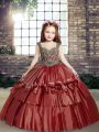 Hot Sale Floor Length Lace Up Girls Pageant Dresses Red for Party and Wedding Party with Beading