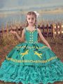 Unique Teal Glitz Pageant Dress Wedding Party with Beading and Embroidery and Ruffled Layers Straps Sleeveless Lace Up