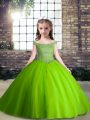 Green Tulle Lace Up Child Pageant Dress Sleeveless Floor Length Beading