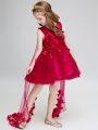 Wine Red Ball Gowns V-neck Sleeveless Tulle Watteau Train Lace Up Hand Made Flower Toddler Flower Girl Dress