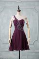 Empire Cocktail Dresses Dark Purple One Shoulder Chiffon Sleeveless Zipper