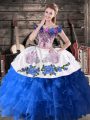 Fantastic Floor Length Lace Up Sweet 16 Quinceanera Dress Blue And White for Sweet 16 and Quinceanera with Appliques