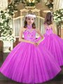 Lilac Girls Pageant Dresses Party and Wedding Party with Appliques Halter Top Sleeveless Lace Up