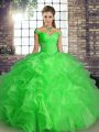 Super Green Quinceanera Gown Military Ball and Sweet 16 and Quinceanera with Beading and Ruffles Off The Shoulder Sleeveless Lace Up