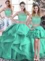 Turquoise Scoop Neckline Beading and Ruffles Vestidos de Quinceanera Sleeveless Zipper