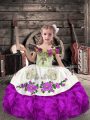 Sleeveless Floor Length Beading and Embroidery and Ruffles Lace Up Little Girls Pageant Dress Wholesale with Purple