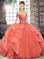 Organza Off The Shoulder Sleeveless Lace Up Beading and Ruffles Vestidos de Quinceanera in Orange Red