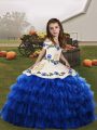 Gorgeous Straps Sleeveless Organza Girls Pageant Dresses Embroidery and Ruffled Layers Lace Up