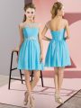 Chiffon Bateau Cap Sleeves Lace Up Beading Quinceanera Dama Dress in Aqua Blue
