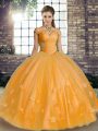 Enchanting Tulle Off The Shoulder Sleeveless Lace Up Beading and Appliques 15th Birthday Dress in Orange