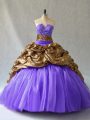 Enchanting Lace Up Quinceanera Gowns Lavender for Sweet 16 and Quinceanera with Beading and Pick Ups Brush Train