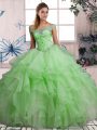 Vintage Green Lace Up Off The Shoulder Beading and Ruffles Sweet 16 Quinceanera Dress Organza Sleeveless
