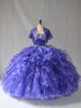 Blue Lace Up Strapless Beading and Ruffles 15th Birthday Dress Organza Sleeveless
