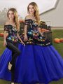 Perfect Embroidery Quinceanera Dress Royal Blue Lace Up Sleeveless Floor Length