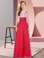 Elegant Empire Court Dresses for Sweet 16 Red Scoop Chiffon Sleeveless Floor Length Backless