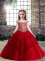 Glorious Red Sleeveless Tulle Lace Up Girls Pageant Dresses for Party and Military Ball and Wedding Party