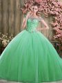 Pretty Sleeveless Floor Length Beading Lace Up Sweet 16 Dress with Green