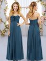 Stunning Empire Dama Dress for Quinceanera Navy Blue Sweetheart Chiffon Sleeveless Floor Length Lace Up