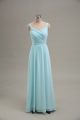 Stylish Blue Chiffon Zipper Straps Sleeveless Floor Length Homecoming Dress Ruching