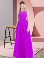 Sweet Floor Length Side Zipper Mother Of The Bride Dress Purple for Prom and Party with Beading