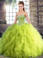 Latest Yellow Green Lace Up Quinceanera Gown Beading and Ruffles Sleeveless Floor Length