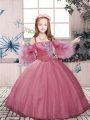 Ball Gowns Pageant Gowns For Girls Pink Straps Tulle Sleeveless Floor Length Lace Up
