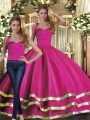 Fuchsia Lace Up Halter Top Ruffled Layers Vestidos de Quinceanera Tulle Sleeveless