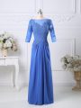Sweet Half Sleeves Chiffon Floor Length Zipper Mother Of The Bride Dress in Blue with Lace