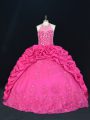 Sleeveless Lace Up Beading and Appliques and Embroidery and Pick Ups Quince Ball Gowns