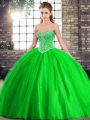 Fancy Beading Vestidos de Quinceanera Green Lace Up Sleeveless Brush Train