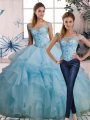 Excellent Light Blue Two Pieces Beading and Ruffles Sweet 16 Quinceanera Dress Lace Up Organza Sleeveless Floor Length