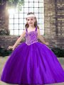Tulle Sleeveless Floor Length Kids Formal Wear and Beading