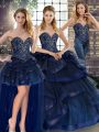 Sweetheart Sleeveless Lace Up Quinceanera Gown Navy Blue Tulle