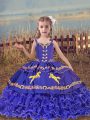 Charming Floor Length Ball Gowns Sleeveless Blue Little Girl Pageant Dress Lace Up