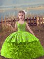 Yellow Green Ball Gowns Embroidery Kids Formal Wear Lace Up Fabric With Rolling Flowers Sleeveless