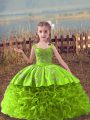 Yellow Green Ball Gowns Embroidery Kids Formal Wear Lace Up Fabric With Rolling Flowers Sleeveless