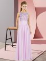 Delicate Lilac Sleeveless Chiffon Backless Prom Dress for Prom and Party and Military Ball