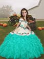 Super Turquoise Long Sleeves Lace Up Evening Gowns for Party and Military Ball and Wedding Party
