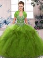 Discount Olive Green Lace Up Quinceanera Dress Beading and Ruffles Sleeveless Floor Length