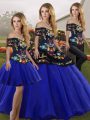 Designer Royal Blue Sleeveless Floor Length Embroidery Lace Up Quinceanera Dress