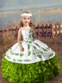 Ball Gowns Pageant Dress for Womens Olive Green Straps Organza Sleeveless Floor Length Lace Up
