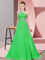 Green Lace Up Dress for Prom Beading Sleeveless Brush Train