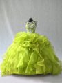 Lovely Yellow Green Lace Up Scoop Beading and Ruffles Quinceanera Gown Organza Sleeveless