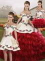 Captivating Ball Gowns 15th Birthday Dress Wine Red Off The Shoulder Organza Sleeveless Floor Length Lace Up