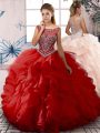 Sweet Organza Sleeveless Floor Length 15 Quinceanera Dress and Beading and Ruffles