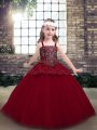Floor Length Ball Gowns Sleeveless Red Child Pageant Dress Zipper