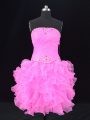 Glamorous Pink Sleeveless Beading Lace Up Cocktail Dresses
