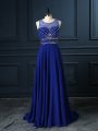 Edgy Royal Blue Criss Cross Beading Sleeveless Brush Train