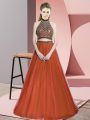 Custom Design Halter Top Sleeveless Homecoming Dress Floor Length Beading Rust Red Tulle